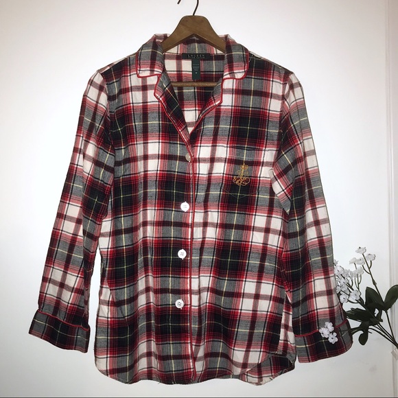 LAUREN RALPH LAUREN plaid flannel sleep shirt sz M - Picture 1 of 6